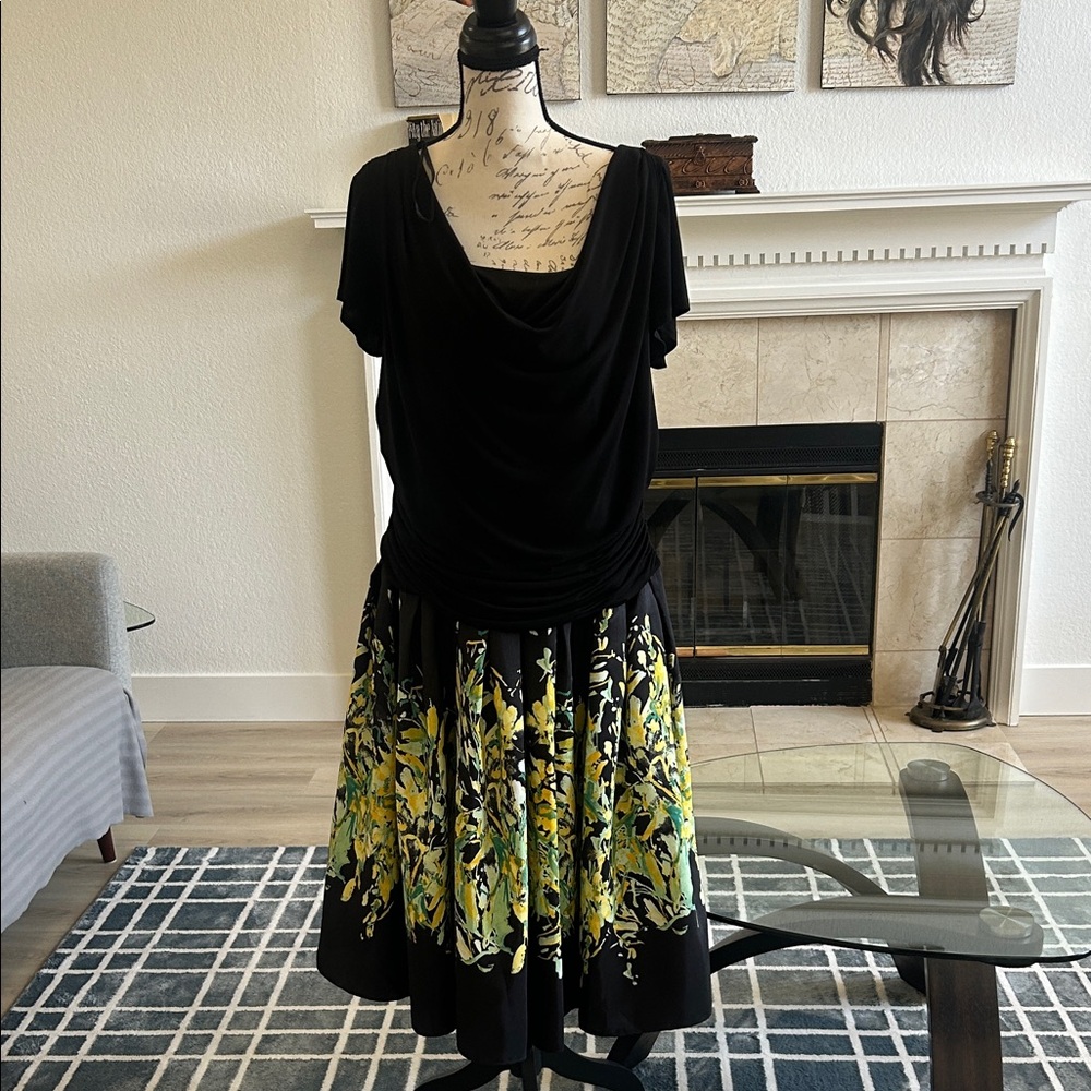 S.L. Fashions Black and Yellow Floral Dress
